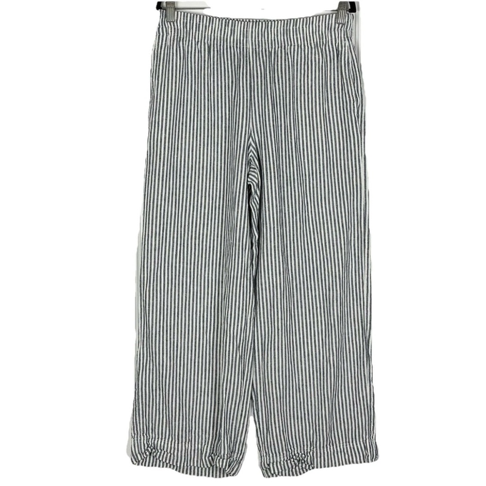Old Navy Linen Blend Stripe Pant M High Rise Comfort Waistband Lagenlook Beachy